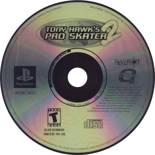 Tony Hawk’s Pro Skater 2 [Greatest Hits] disc art for PlayStation 1 (PS1) video game, skateboarding sports action, trick-based gameplay, iconic extreme sports classic