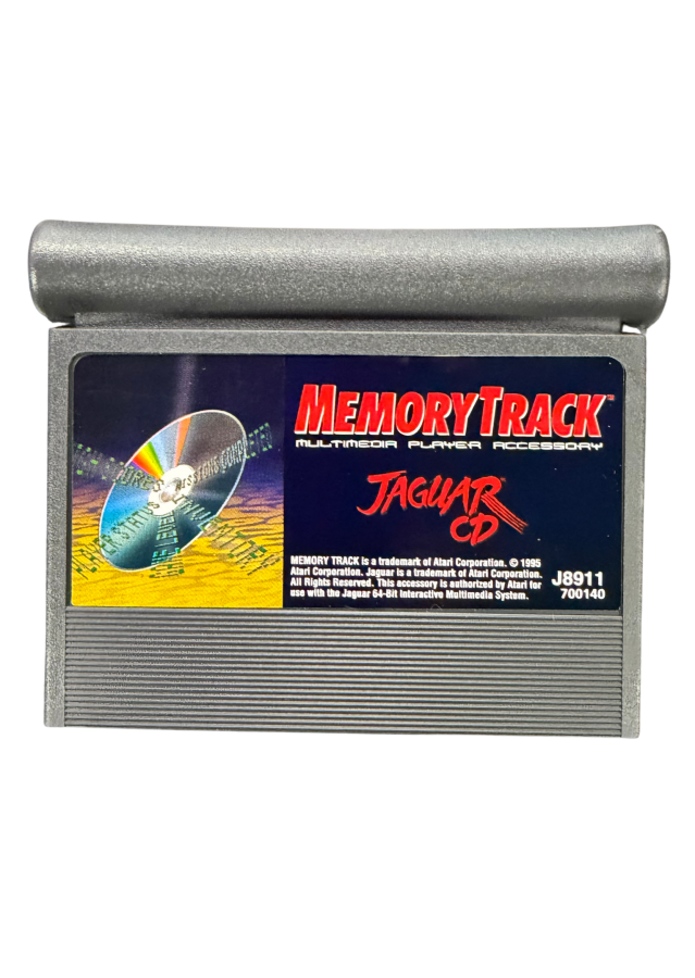 Memory Track Atari Jaguar CD for interactive adventure video game fans featuring futuristic storytelling exploration puzzle solving cinematic sequences branching gameplay science fiction environments and classic Atari Jaguar CD gaming collectible appeal front of cartridge