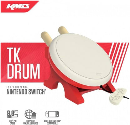 KMD brand Taiko TK drumset for Nintendo Switch, interactive rhythm game accessory with responsive drum pads and drumsticks, compatible with Taiko no Tatsujin games for immersive music and drumming gameplay