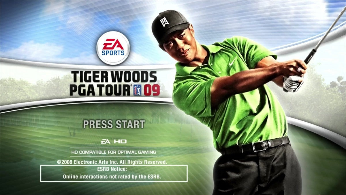 Tiger Woods PGA Tour 09 start screen for Xbox 360 (X360) golf sports video game