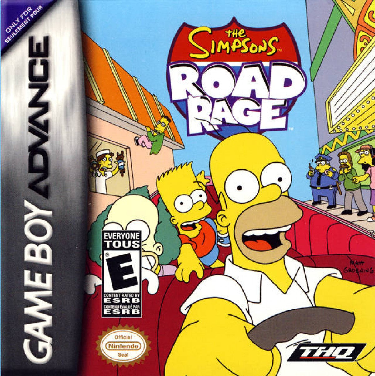 The Simpsons Road Rage Game Boy Advance GBA for retro video game enthusiasts featuring arcade driving gameplay Springfield themed taxi style missions cartoon inspired characters fast paced vehicle challenges pick up and drop off objectives handheld racing action and collectible gaming appeal front cove 
