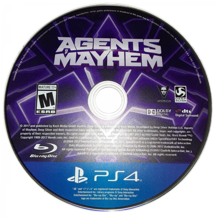 Agents of Mayhem PlayStation 4 PS4 video game featuring open world action gameplay elite agents combat missions weapon abilities explosive battles character switching enemy encounters futuristic city environments and classic PlayStation 4 gameplay retro video game collection collectible gaming appeal game disc