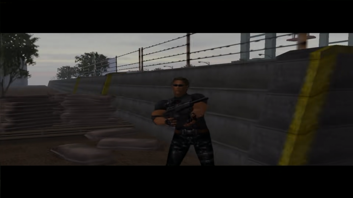 Silent Scope 3 – PlayStation 2 (PS2) video game gameplay, arcade-style light-gun shooter.