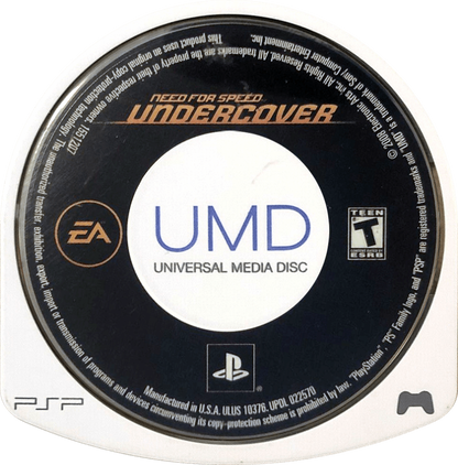 Need for Speed Undercover Complete in Box CIB PlayStation Portable PSP for racing video game fans featuring high speed street racing undercover police storyline exotic sports cars intense pursuits vehicle customization arcade style driving multiplayer modes collectible gaming appeal UMD disc