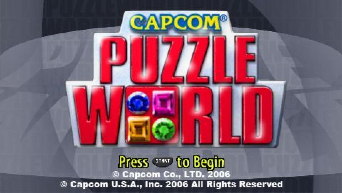 Capcom Puzzle World – PlayStation Portable (PSP) start screen for puzzle video game compilation