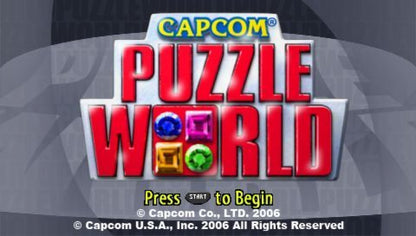 Capcom Puzzle World – PlayStation Portable (PSP) start screen for puzzle video game compilation