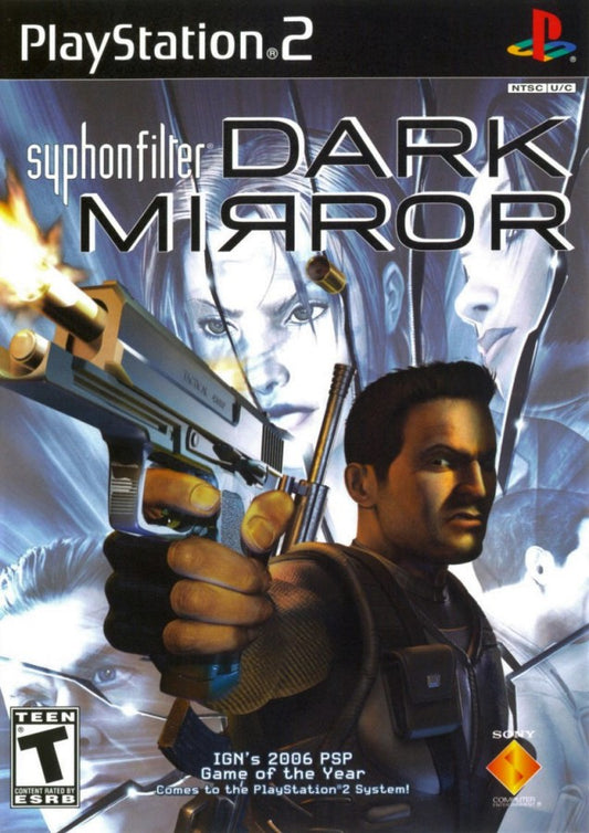 Syphon Filter Dark Mirror PlayStation 2 PS2 for action stealth video game fans featuring tactical espionage gameplay third person shooter combat covert operations stealth missions realistic weapons cinematic storytelling special agent action immersive military adventure collectible gaming appeal front cover art