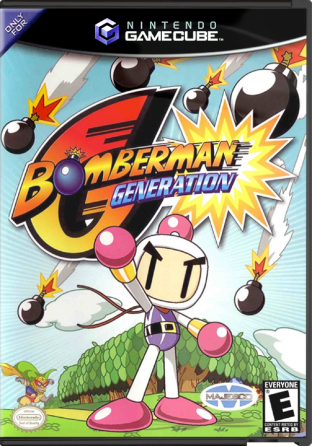 GameCube game cover for 'Bomberman Generation' with character and bombs on a colorful background.