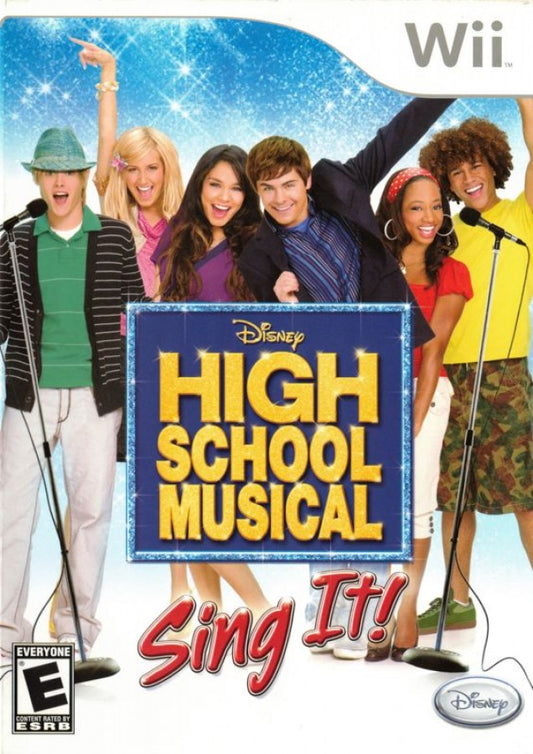 High School Musical Sing It Wii game featuring karaoke-style rhythm gameplay, popular songs from the High School Musical series, and family-friendly party fun cover art