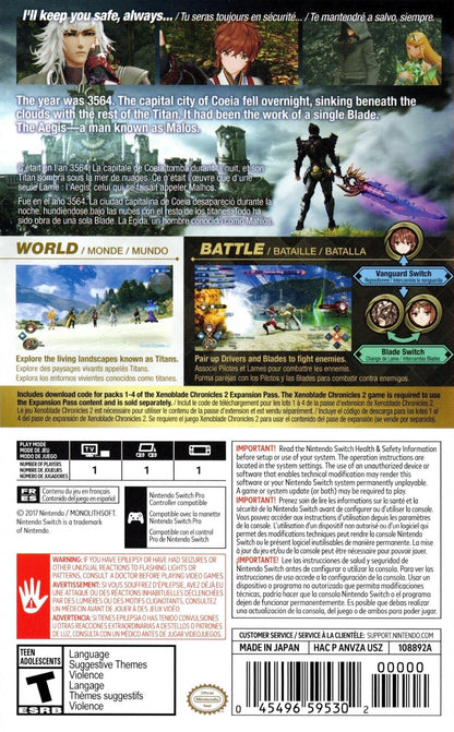 Xenoblade Chronicles 2 Torna The Golden Country Nintendo Switch video game Xenoblade fantasy action RPG open world adventure real time combat story driven gameplay console title Nintendo Switch release back of case