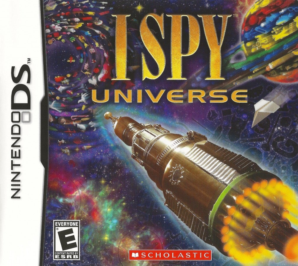I Spy Universe Nintendo DS DS for hidden object puzzle retro video game fans featuring search and find gameplay brain teasing challenges interactive puzzles colorful scenes family friendly entertainment classic handheld gaming collectible gaming appeal front cover art