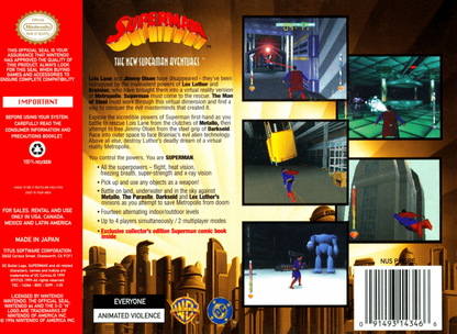 Superman 64 back cover art for Nintendo 64 (N64) video game