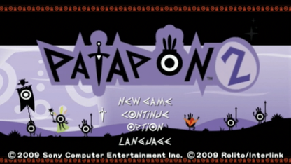 Patapon 2 start screen for PlayStation Portable (PSP) rhythm-based action game