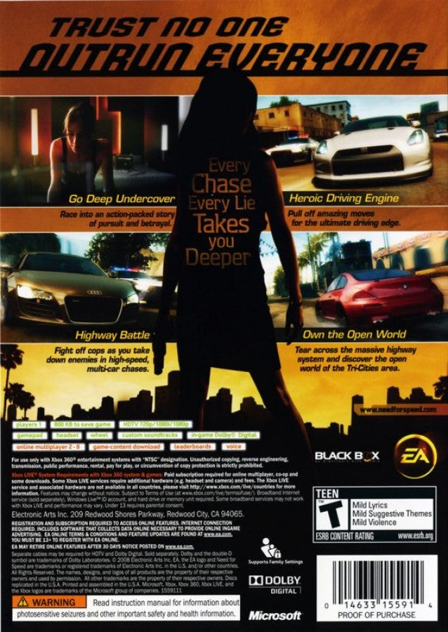 Need for Speed Undercover – Xbox 360 (X360) back Cover Art for an Xbox 360 video game