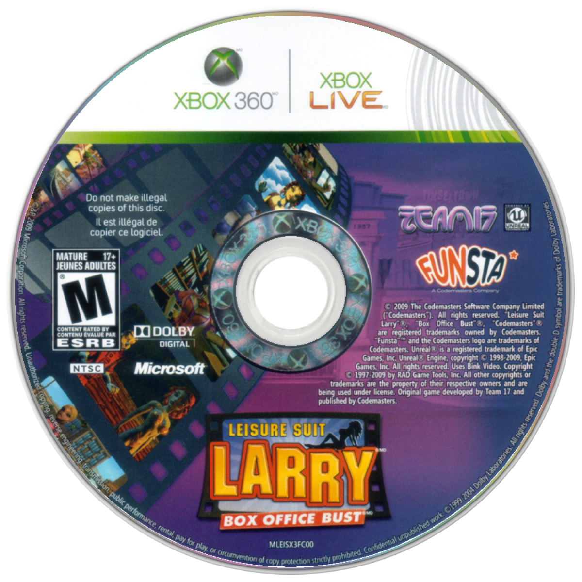 Leisure Suit Larry Box Office Bust game for the Xbox 360 featuring comedic action adventure gameplay with open environments mini games character interactions and humor driven missions following Larry Lovage in a modern parody setting disc  
