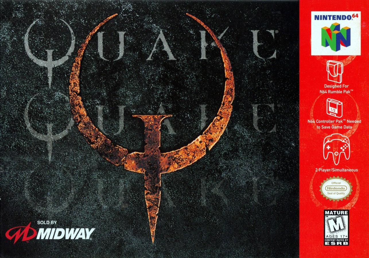 Quake Complete in Box CIB Nintendo 64 N64 for retro video game enthusiasts featuring classic first person shooter gameplay fast paced sci fi combat atmospheric levels multiplayer action iconic weapons complete in box collectible gaming appeal box front
