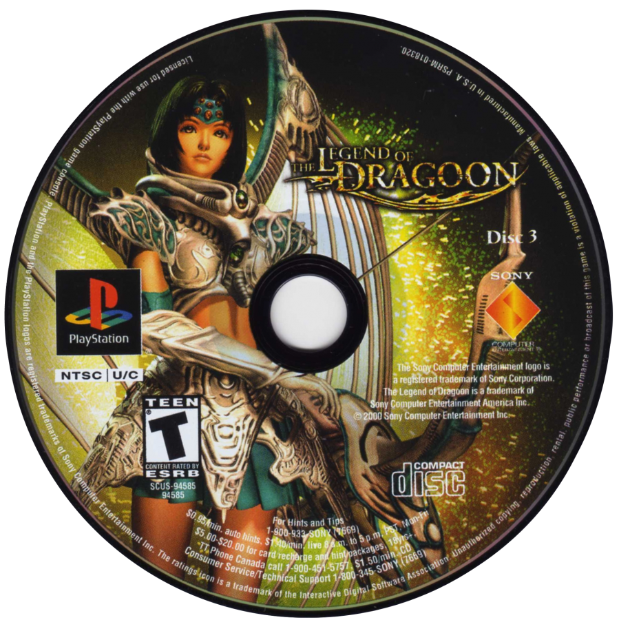 Legend of Dragoon retro fantasy role-playing RPG game for PlayStation 1 (PS1) disc 3