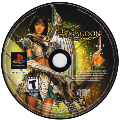 Legend of Dragoon retro fantasy role-playing RPG game for PlayStation 1 (PS1) disc 3