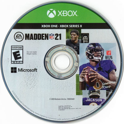 Madden NFL 21 disc for Xbox One (XONE) sports football video game.