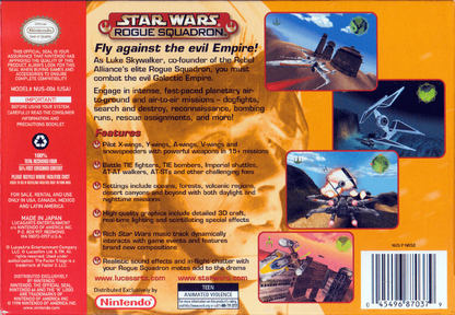 Star Wars: Rogue Squadron back cover art for Nintendo 64 (N64) video game