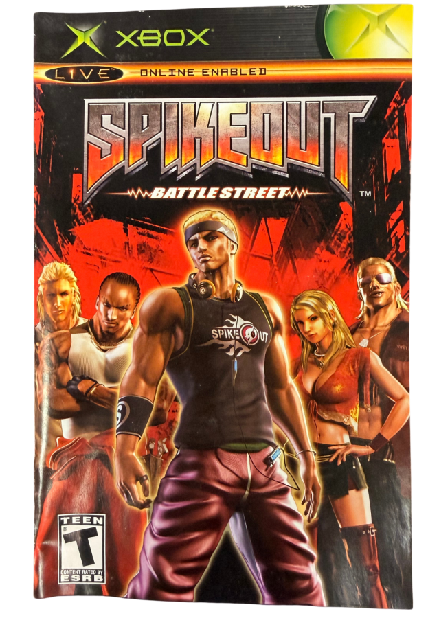 Spikeout Battle Street Xbox retro video game arcade fighting action featuring intense street battles martial arts combat multiple characters fast paced gameplay challenging enemies classic arcade style action Xbox gaming experience collectible game collection appeal front of manual