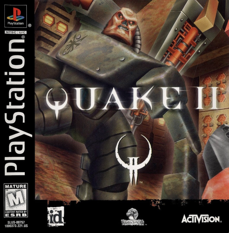 Quake II PlayStation 1 PS1 for first person shooter retro video game fans featuring fast paced sci fi combat alien enemies futuristic weapons intense multiplayer action explosive firefights challenging missions collectible gaming appeal front cover art