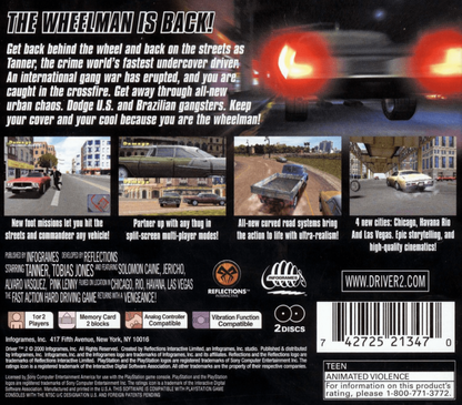 Driver 1 and 2 Compilation (Greatest Hits)  – PlayStation 1 (PS1) Back Cover Disc Dual Art Twin Pack