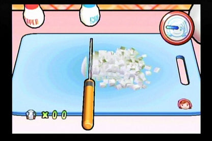 Cooking Mama Cook Off game for the Nintendo Wii featuring motion controlled cooking mini games using the Wii Remote with a variety of recipes step by step tasks and multiplayer modes in a colorful family friendly kitchen setting gameplay