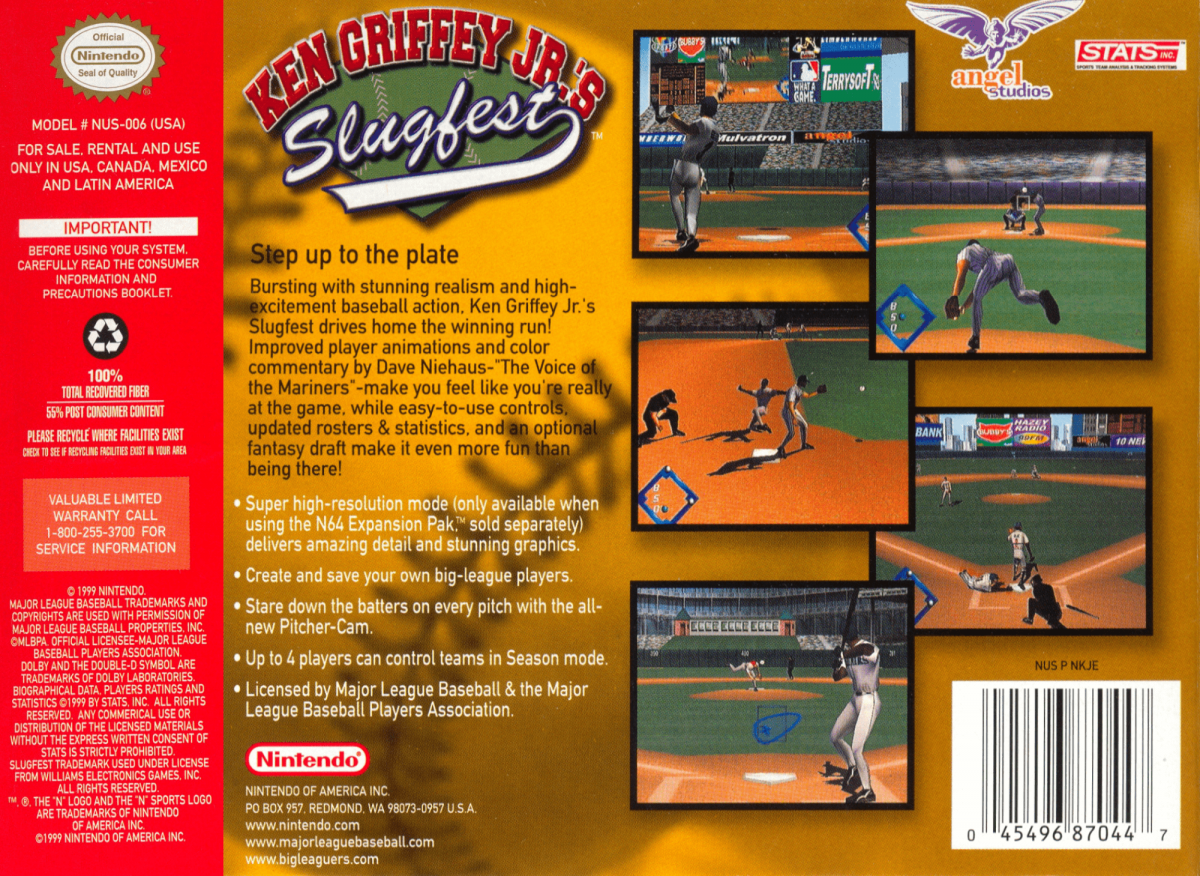 Ken Griffey Jr's Slugfest back cover art for Nintendo 64 (N64) video game
