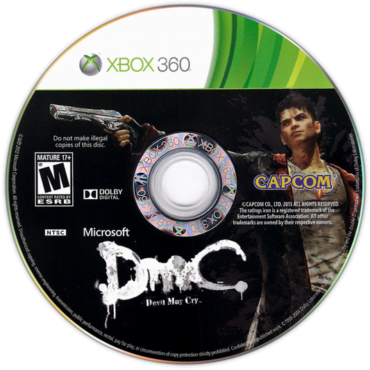 Retro DmC Devil May Cry Xbox 360 inspired design featuring stylized hack and slash action aesthetic vintage HD era demon hunting combat urban limbo world neon surreal environments fast paced aerial combos Dante reboot storyline nostalgic Capcom action presentation disc