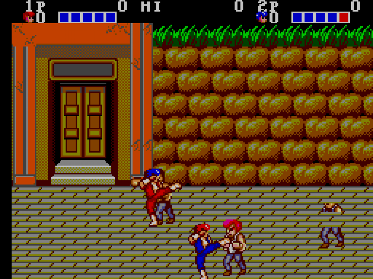 Double Dragon gameplay for Sega Master System (SMS) side-scrolling beat ’em up video game featuring martial arts action and co-op street fighting gameplay