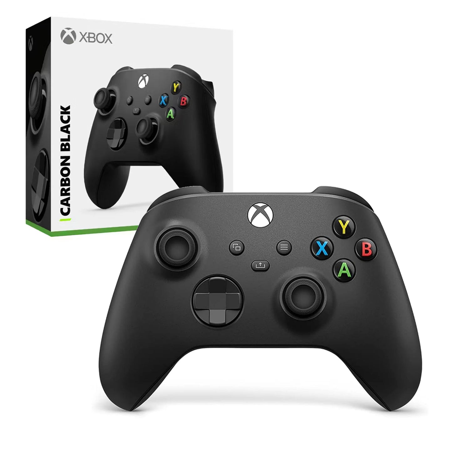 Xbox Wireless Controller Carbon Black wireless controller for Xbox Series X and Series S featuring a matte black design with textured grips hybrid D pad Bluetooth connectivity share button and ergonomic layout for comfortable gaming across console PC and mobile devices