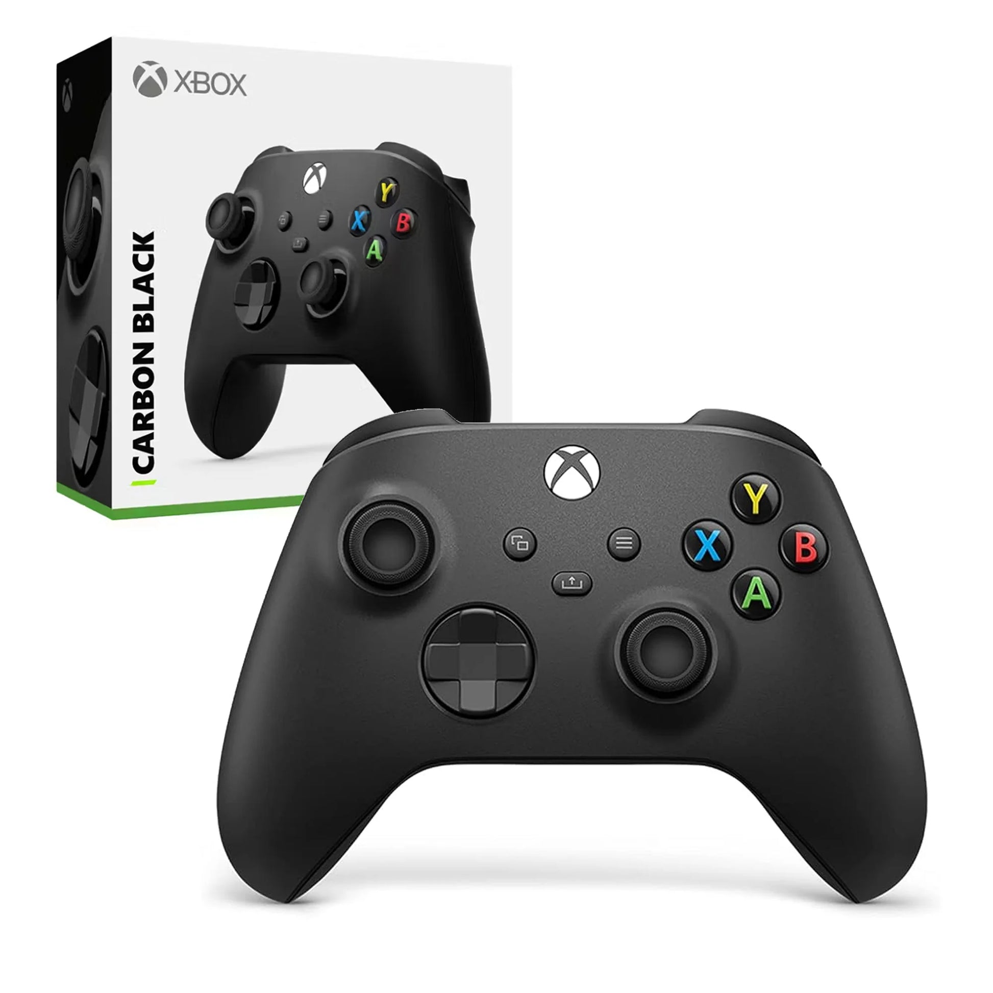 Xbox Wireless Controller Carbon Black wireless controller for Xbox Series X and Series S featuring a matte black design with textured grips hybrid D pad Bluetooth connectivity share button and ergonomic layout for comfortable gaming across console PC and mobile devices
