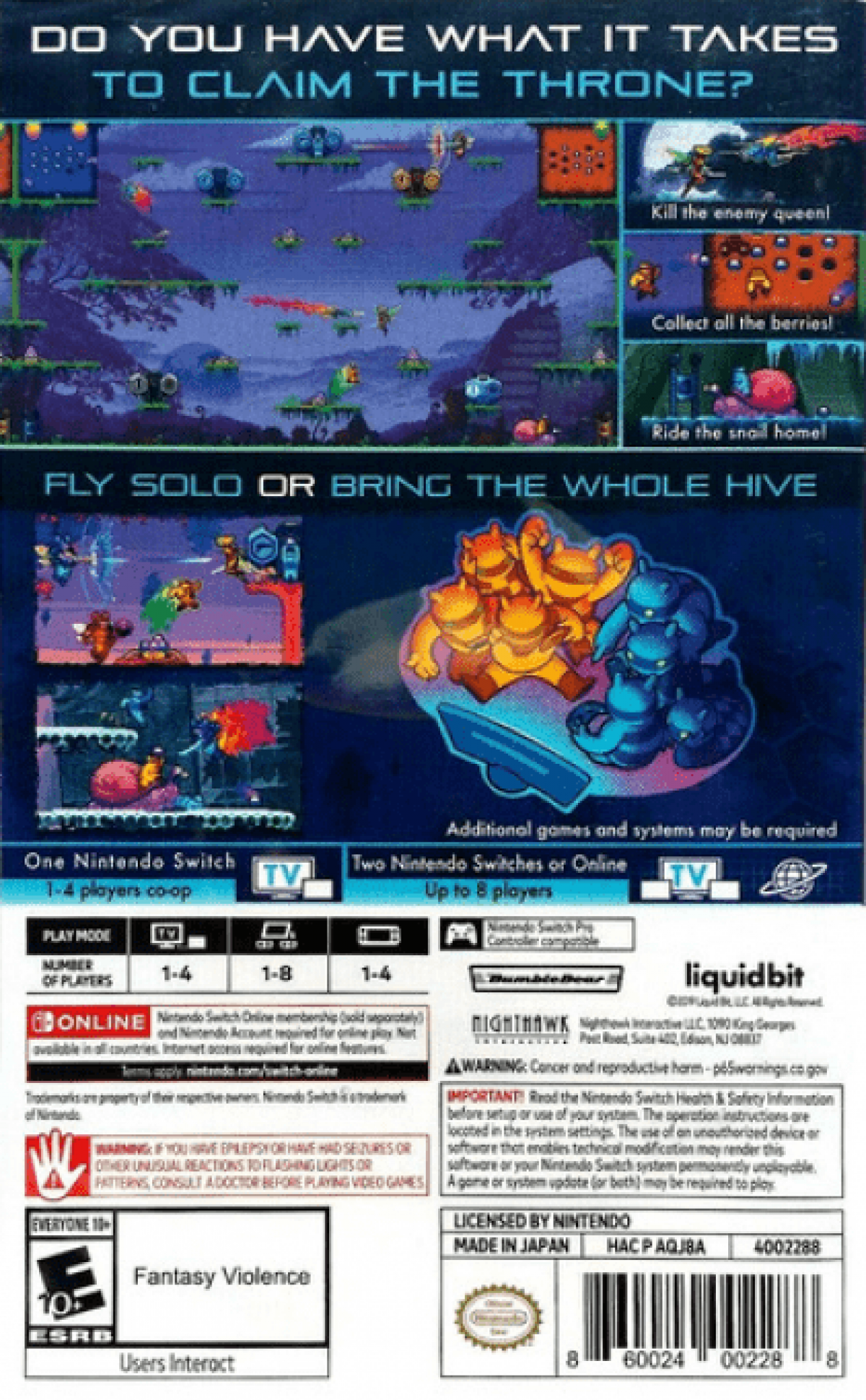 Killer Queen Black back of box for Nintendo Switch NS video game