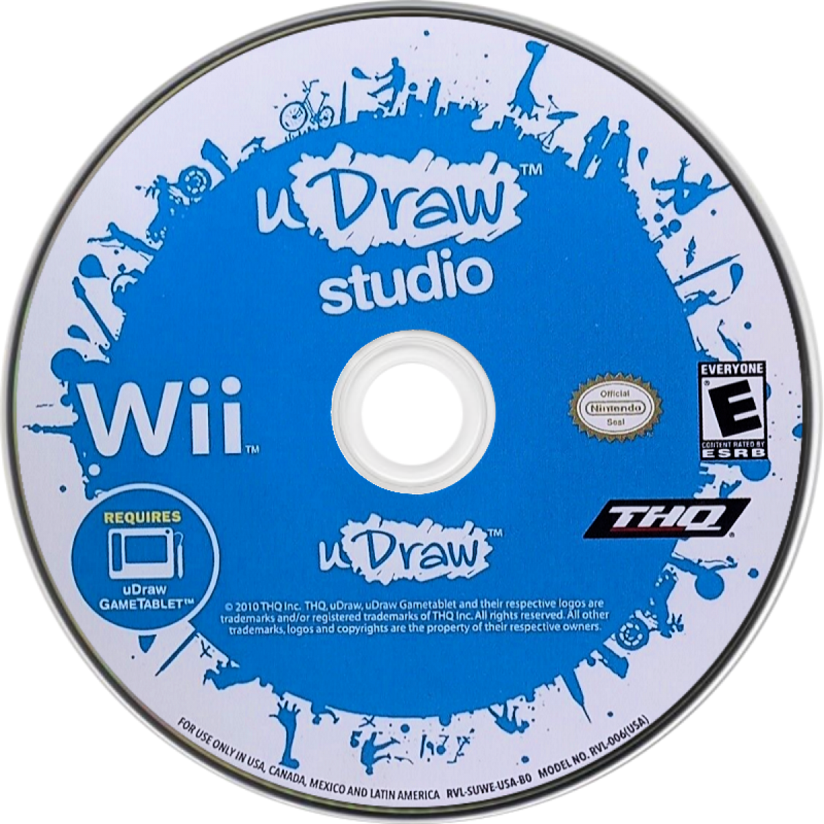 uDraw Studio disc art for Nintendo Wii (Wii) featuring creative drawing and painting with the uDraw GameTablet, offering tools and artistic effects