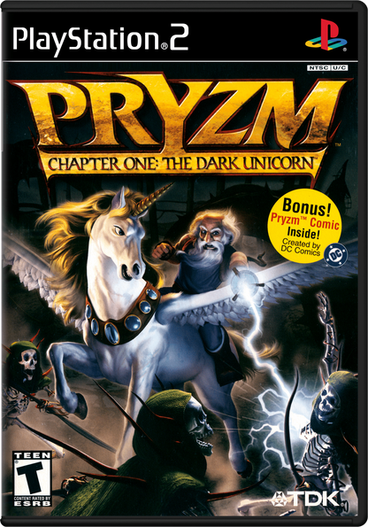 Pryzm Chapter One The Dark Unicorn PS2 Sony PlayStation 2 action adventure fantasy RPG elemental powers magic combat exploration puzzle solving mythical creatures story driven gameplay retro gaming PlayStation 2 software video game title cover art