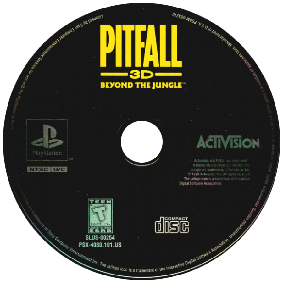Pitfall 3D: Beyond the Jungle disc for PlayStation 1 (PS1) action-adventure video game