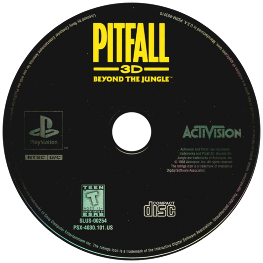 Pitfall 3D: Beyond the Jungle disc for PlayStation 1 (PS1) action-adventure video game