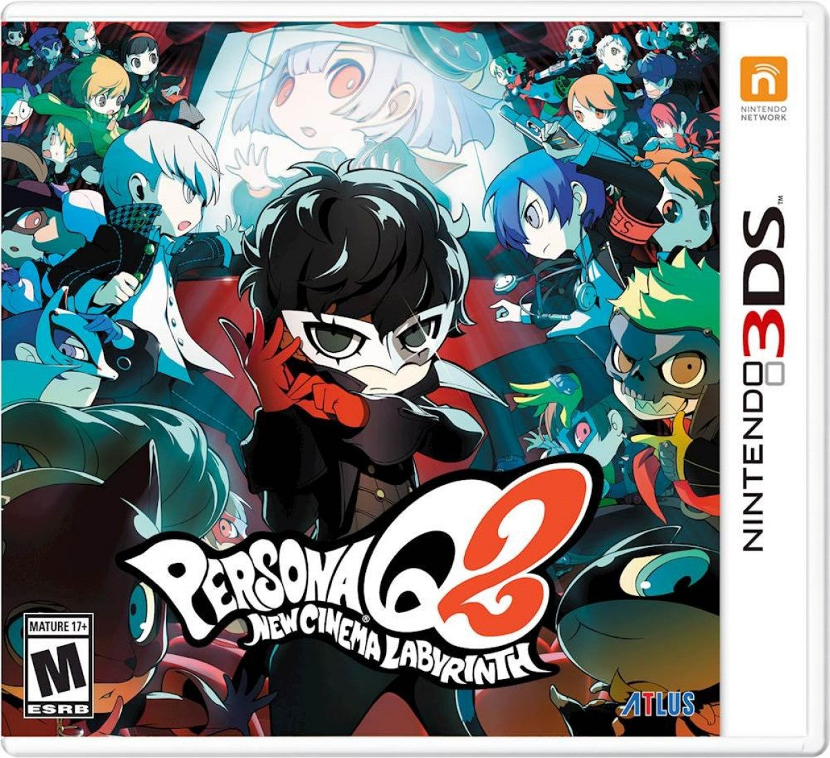 Persona Q2 New Cinema Labyrinth Showtime Premium Edition Nintendo 3DS for retro video game enthusiasts featuring dungeon crawling role playing gameplay turn based combat beloved Persona characters collectible premium edition content immersive storytelling and collectible gaming appeal front cover