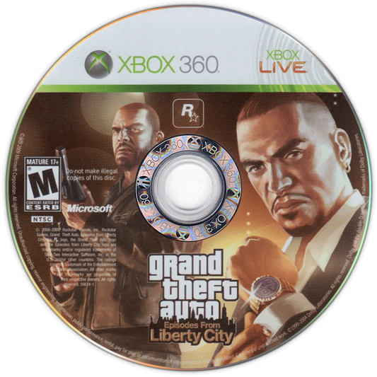 Retro GTA Episodes from Liberty City Xbox 360 inspired design featuring open world crime action aesthetic vintage HD era Liberty City urban chaos biker gangs and street life narrative driven missions cinematic Rockstar sandbox gameplay nostalgic Grand Theft Auto presentation disc