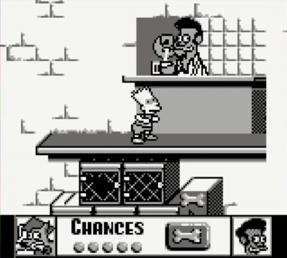 The Simpsons Bart vs the Juggernauts Game Boy handheld action puzzle game featuring Bart Simpson trivia challenges against celebrity opponents gameplay