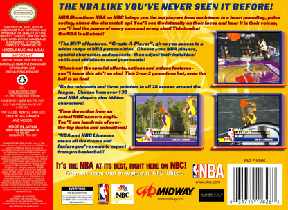 NBA Showtime NBA on NBC back cover art for Nintendo 64 N64 video game