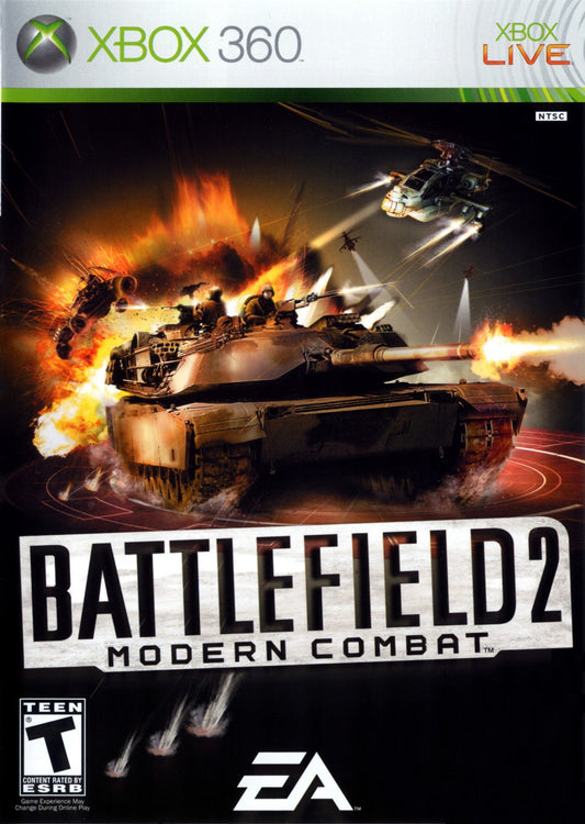 Battlefield 2 Modern Combat Xbox 360 inspired design featuring modern military first person shooter aesthetic large scale battlefield warfare tactical combat vehicles intense firefights squad based action cinematic war gameplay nostalgic HD era presentation front cover