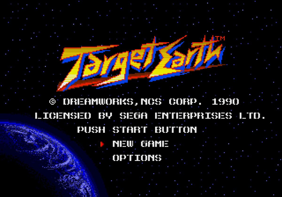 Target Earth Sega Genesis retro video game run and gun shooter title screen (1990)