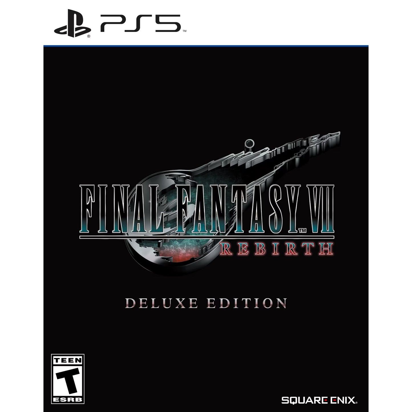 Final Fantasy VII Rebirth Deluxe Edition for PlayStation 5 action RPG featuring Cloud and party exploring the world of Gaia real time combat expanded story and bonus collectible content cover