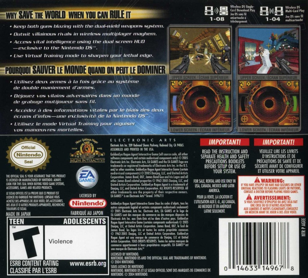 Goldeneye: Rogue Agent back cover art for Nintendo DS (DS) video game