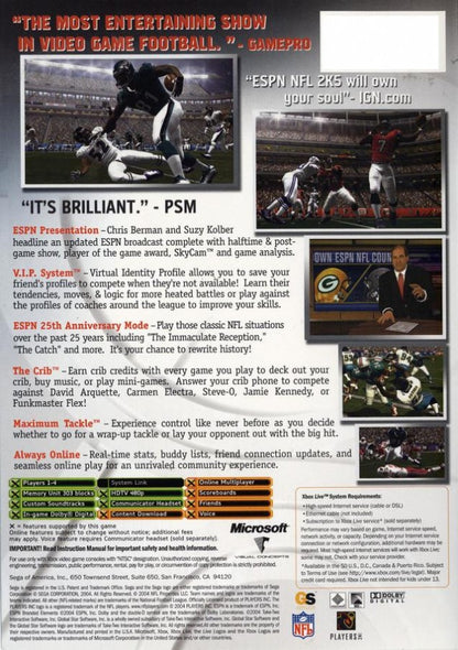 ESPN NFL 2K5 – Xbox (XBOX) Back Cover Art Video Game