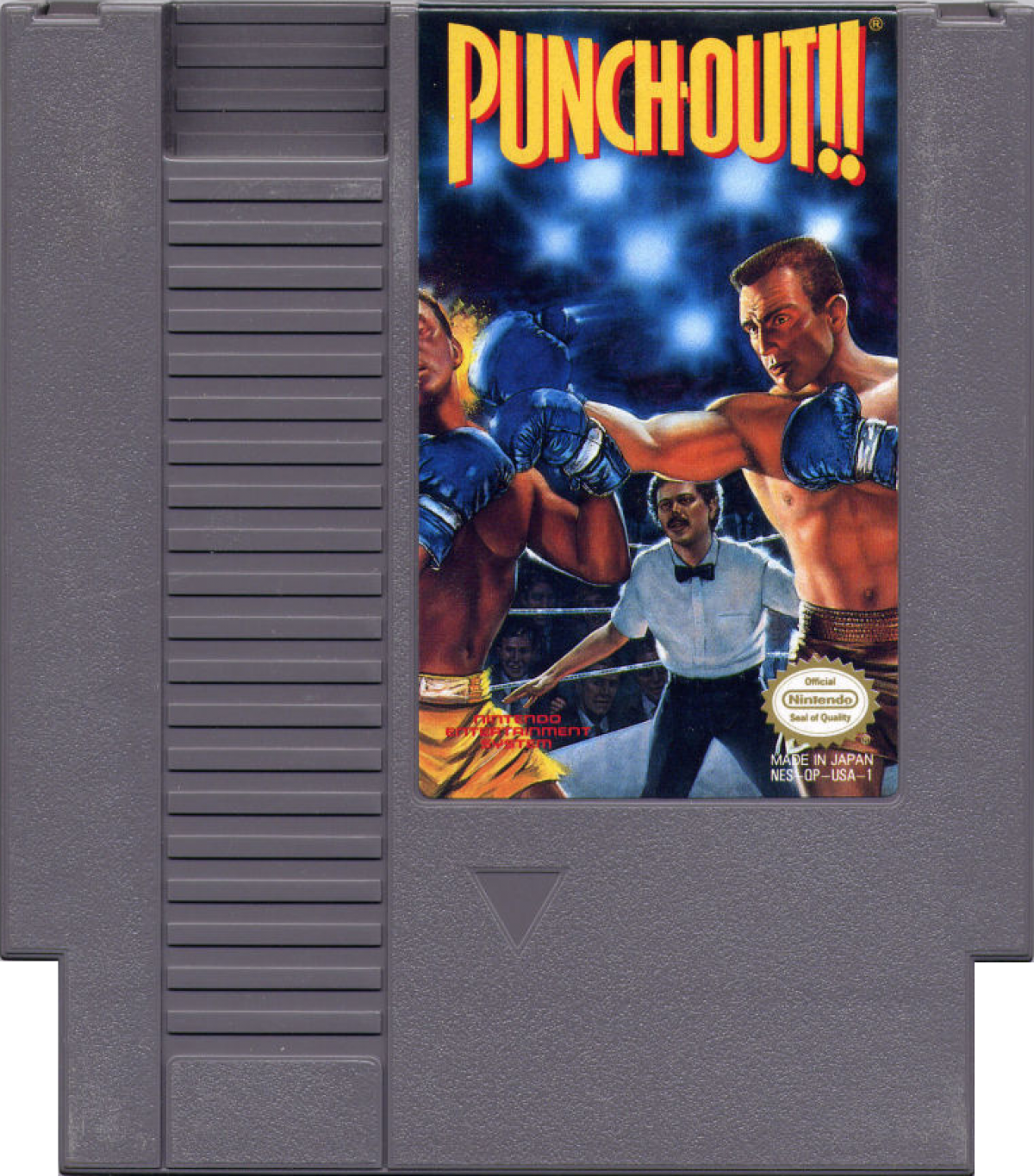 Punch Out Nintendo Entertainment System NES video game featuring boxing sports gameplay Little Mac boxing matches opponent battles dodging punches counter attacks knockout challenges training and classic 8 bit Nintendo arcade sports gameplay retro video game collection collectible gaming appeal game cartridge