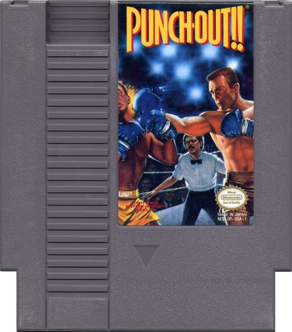 Punch Out Nintendo Entertainment System NES video game featuring boxing sports gameplay Little Mac boxing matches opponent battles dodging punches counter attacks knockout challenges training and classic 8 bit Nintendo arcade sports gameplay retro video game collection collectible gaming appeal game cartridge