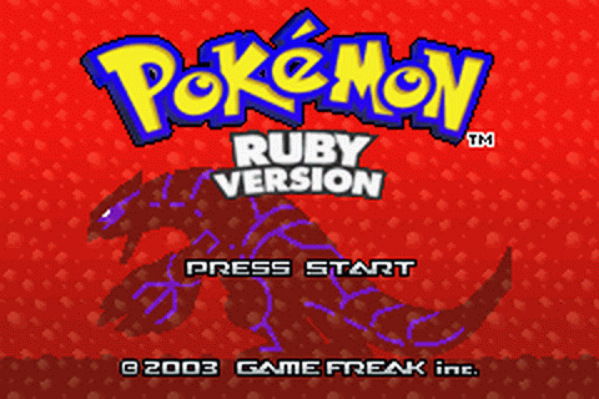 Pokemon Ruby cover art for Game Boy Advance (GBA) video game gameplay starting screen